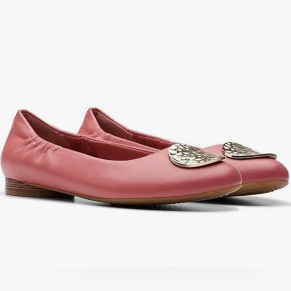 NWOT Clarks Loreleigh Ave Dusty Rose Pink w/ Gold Accent Leather Ballet Flats 10 - Picture 3 of 16